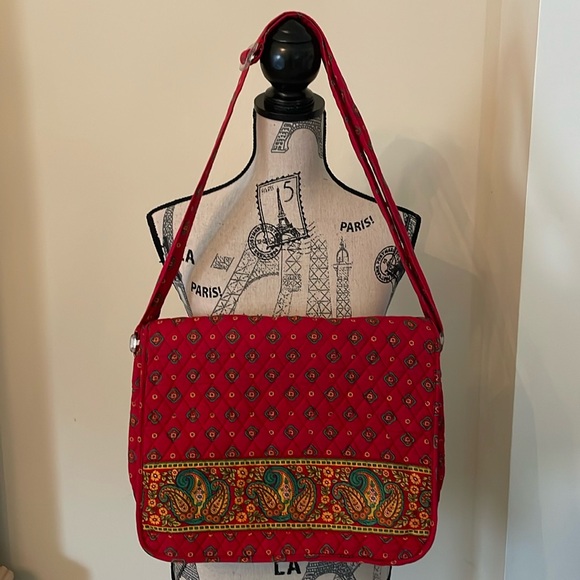 Vintage Victoria Hill Red Paisley Quilted Cotton Messenger Bag w/Eyeglass Case - Picture 1 of 10